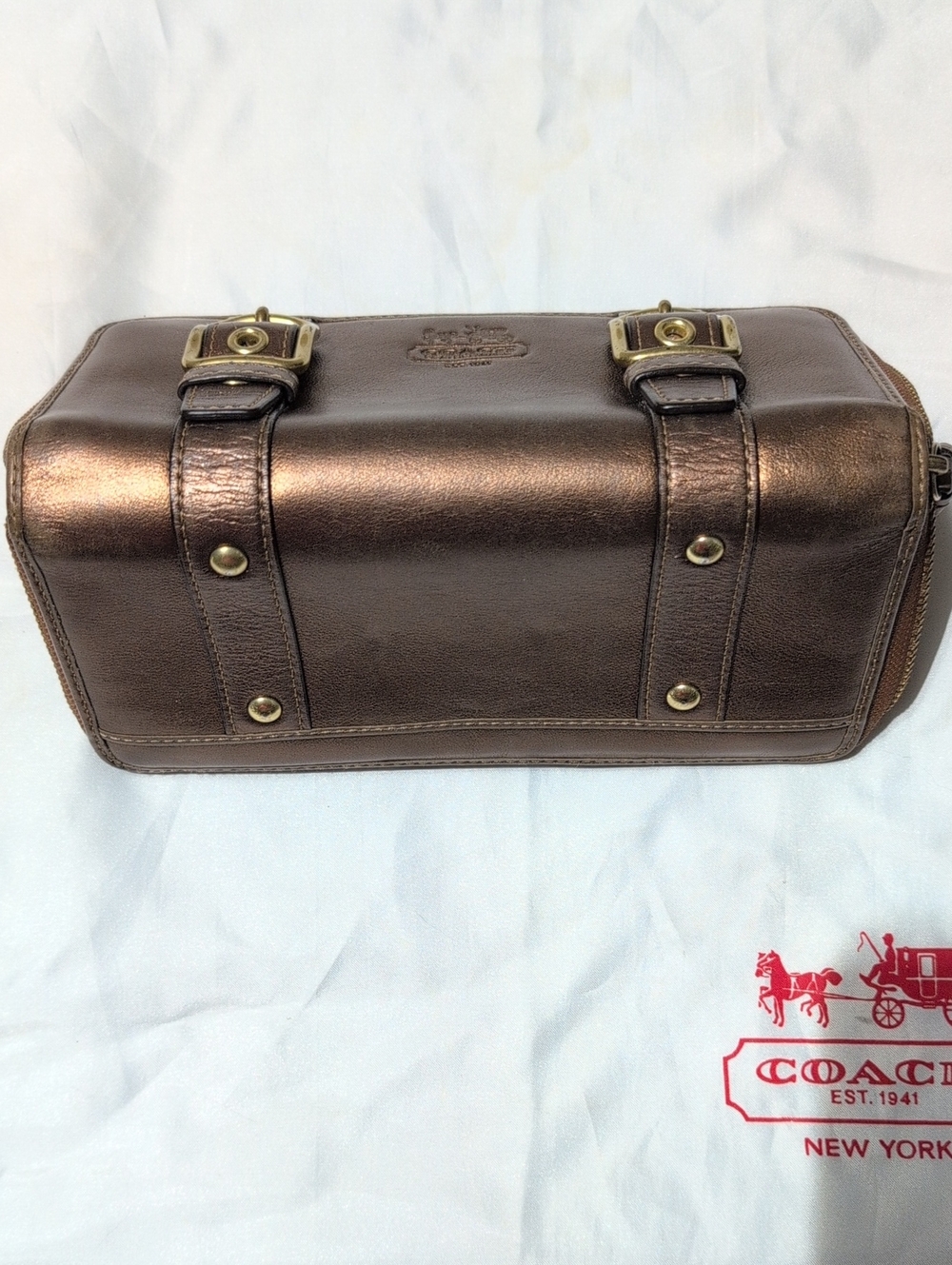 Coach Metallic Bronze Leather Zip Wallet with  Buckle Details - Picture 4 of 4